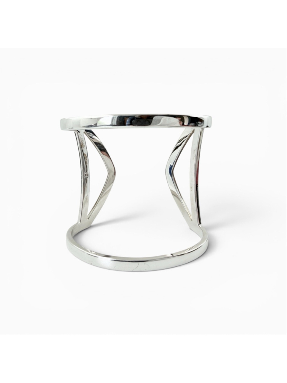 Jules Smith Silver Tone Geometric Cuff Bracelet Signed JS Modern Openwork